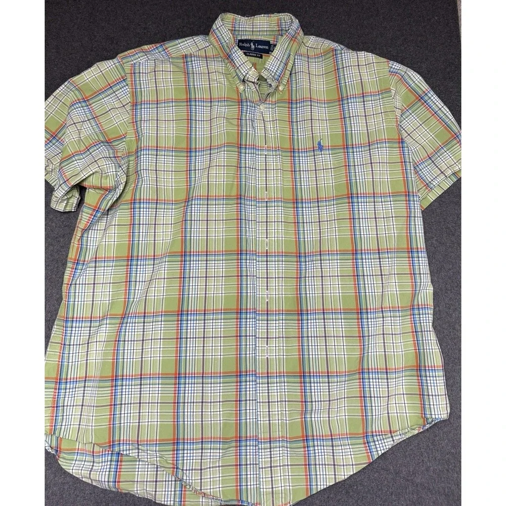 Vtg 90s Polo Ralph Lauren Green Plaid Button Down Shirt Mens XL Classic Fit